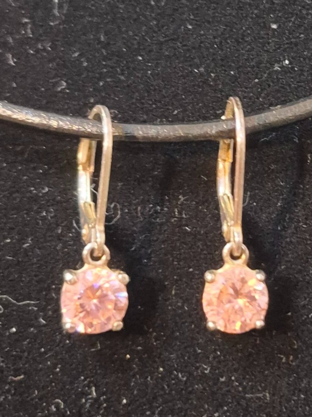925 Sterling Silver + Round Pink CZ Dangle Earrings